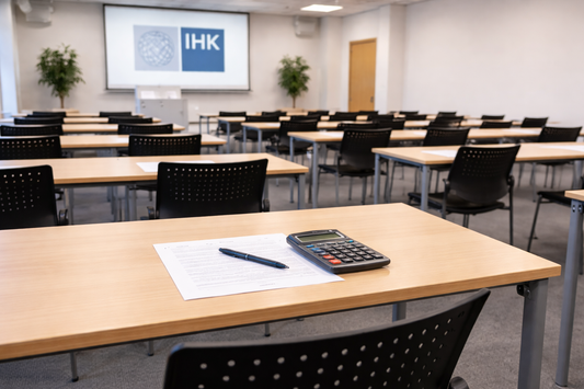 IHK-Prüfungsraum mit Tischen und Stühlen – Symbolbild Ablauf Fachkundeprüfung Taxi Mietwagen