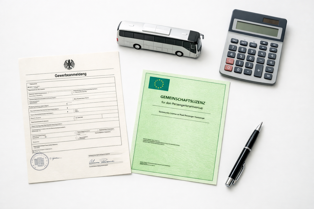 Busunternehmen gründen: Gewerbeanmeldung, EU-Gemeinschaftslizenz und Fahrzeugkalkulation auf dem Schreibtisch